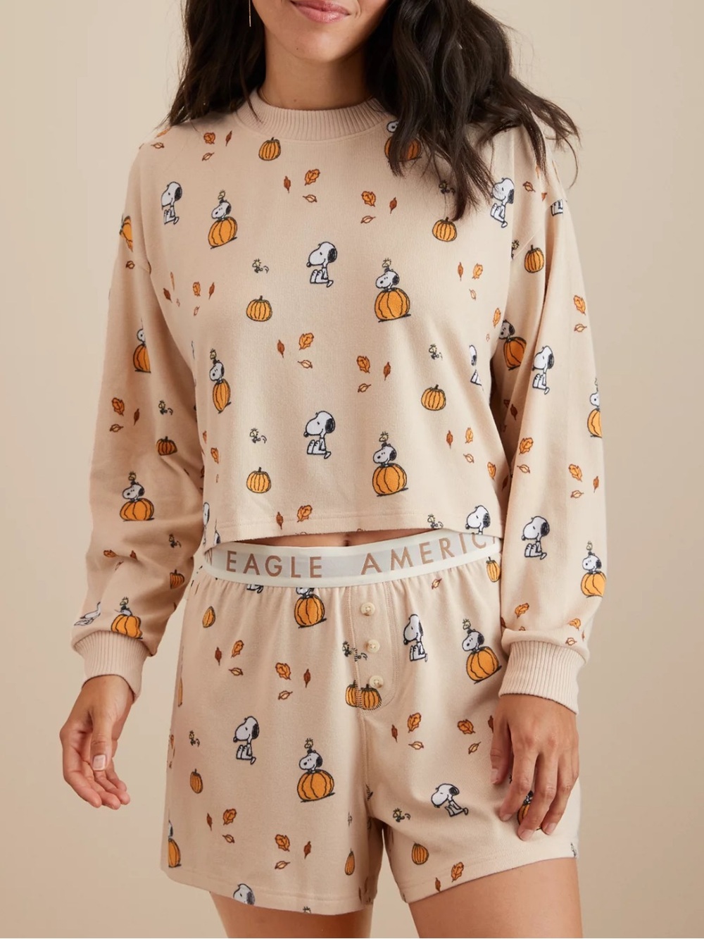 NWT American Eagle Peanuts Fall Plush PJ Set
